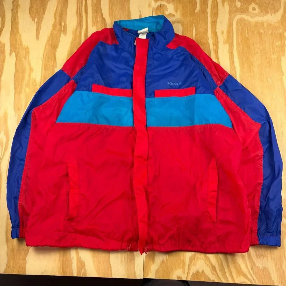 Vintage 90s Adidas Colorblock Windbreaker Festival Jacket – Red/Blue– Men’s XL